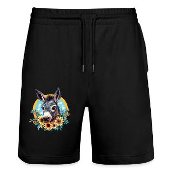 Esel mit Sonnenblumen - Stanley/Stella Unisex Bio Joggingshorts Trainer  - Schwarz - Vorne - Nik (191cm) & Marisol (170cm)