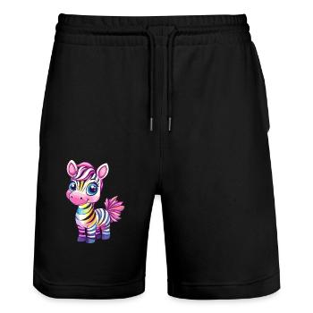 Motif enfant zèbre arc-en-ciel - Short de jogging bio TRAINER Stanley/Stella unisexe - noir - Devant - Nik (191cm) & Marisol (170cm)
