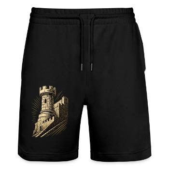 Chess Player Tower Chess Pieces Chessboard - Stanley/Stella Trainer Unisex Organic Jogging Shorts - black - Front - Nik (191cm) & Marisol (170cm)