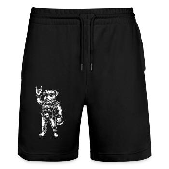 Heavy Metal Rock Music Funny Bulldog Design - Stanley/Stella Trainer Unisex Organic Jogging Shorts - black - Front - Nik (191cm) & Marisol (170cm)