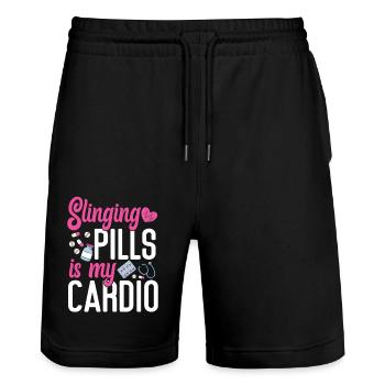 Technicien en pharmacie - Short de jogging bio TRAINER Stanley/Stella unisexe - noir - Devant - Nik (191cm) & Marisol (170cm)