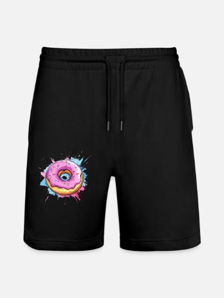 Donut mit pinker Glasur - Stanley/Stella Unisex Bio Joggingshorts Trainer  - Schwarz