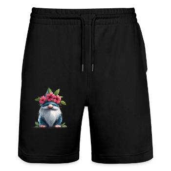 Gnome with flower hat - Stanley/Stella Trainer Unisex Organic Jogging Shorts - black - Front - Nik (191cm) & Marisol (170cm)