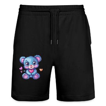 Teddy bear with heart - Stanley/Stella Trainer Unisex Organic Jogging Shorts - black - Front - Nik (191cm) & Marisol (170cm)