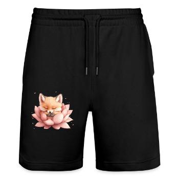 Fuchs schläft in Blüte - Stanley/Stella Unisex Bio Joggingshorts Trainer  - Schwarz - Vorne - Nik (191cm) & Marisol (170cm)