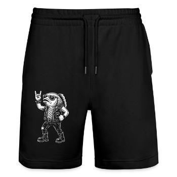 Rockmusik Humor Fisch Mit Heavy Metal Vibes - Stanley/Stella Unisex Bio Joggingshorts Trainer  - Schwarz - Vorne - Nik (191cm) & Marisol (170cm)
