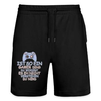 Zocken Gamer Gaming Zocker Controller Videospiele - Stanley/Stella Unisex Bio Joggingshorts Trainer  - Schwarz - Vorne - Nik (191cm) & Marisol (170cm)