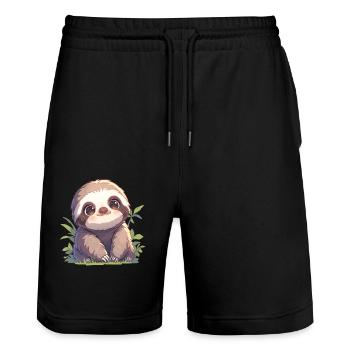 Sloths Sloth - Stanley/Stella Trainer Unisex Organic Jogging Shorts - black - Front - Nik (191cm) & Marisol (170cm)