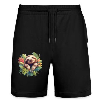 Sloths Sloth - Stanley/Stella Trainer Unisex Organic Jogging Shorts - black - Front - Nik (191cm) & Marisol (170cm)