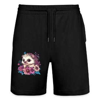 Hérisson mignon en fleurs - Short de jogging bio TRAINER Stanley/Stella unisexe - noir - Devant - Nik (191cm) & Marisol (170cm)