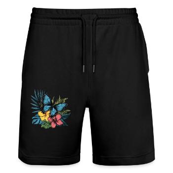 Papillon tropical avec des fleurs - Short de jogging bio TRAINER Stanley/Stella unisexe - noir - Devant - Nik (191cm) & Marisol (170cm)
