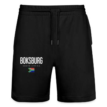 Boksburg, South Africa - Stanley/Stella Trainer Unisex Organic Jogging Shorts - black - Front - Nik (191cm) & Marisol (170cm)