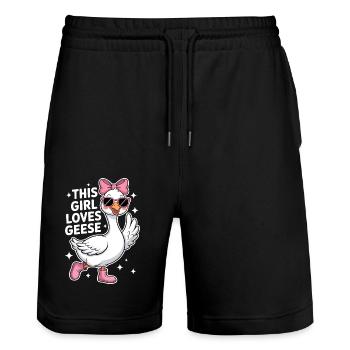 Gans Spruch Mädchen Gänse Lustiges Gans Geschenk - Stanley/Stella Unisex Bio Joggingshorts Trainer  - Schwarz - Vorne - Nik (191cm) & Marisol (170cm)