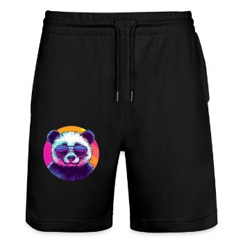 Cool panda with sunglasses - Stanley/Stella Trainer Unisex Organic Jogging Shorts - black - Front - Nik (191cm) & Marisol (170cm)