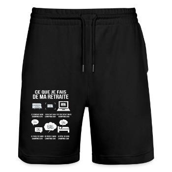 T-shirt humour retraite camping-car Vie retraité - Short de jogging bio TRAINER Stanley/Stella unisexe - noir - Devant - Nik (191cm) & Marisol (170cm)