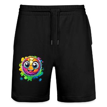 Bunter Fußball mit Gesicht - Stanley/Stella Unisex Bio Joggingshorts Trainer  - Schwarz - Vorne - Nik (191cm) & Marisol (170cm)