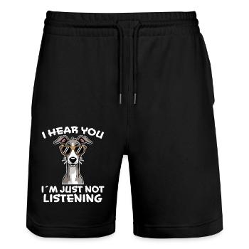 Greyhound Spruch Windhund Witz Greyhound Geschenk - Stanley/Stella Unisex Bio Joggingshorts Trainer  - Schwarz - Vorne - Nik (191cm) & Marisol (170cm)