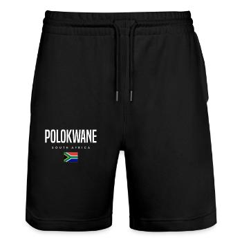 Polokwane South Africa - Stanley/Stella Trainer Unisex Organic Jogging Shorts - black - Front - Nik (191cm) & Marisol (170cm)