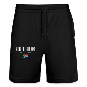 Potchefstroom, South Africa - Stanley/Stella Trainer Unisex Organic Jogging Shorts - black - Front - Nik (191cm) & Marisol (170cm)