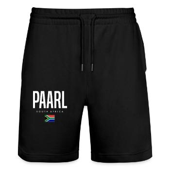 Paarl, Afrique du Sud - Short de jogging bio TRAINER Stanley/Stella unisexe - noir - Devant - Nik (191cm) & Marisol (170cm)