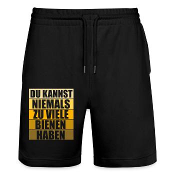 Hobbyimker Imker Bienen Flüsterer Imkern Honig - Stanley/Stella Unisex Bio Joggingshorts Trainer  - Schwarz - Vorne - Nik (191cm) & Marisol (170cm)