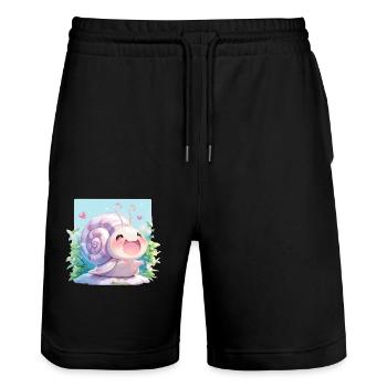 Snails Snail - Stanley/Stella Trainer Unisex Organic Jogging Shorts - black - Front - Nik (191cm) & Marisol (170cm)