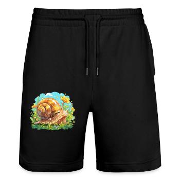 Snails Snail - Stanley/Stella Trainer Unisex Organic Jogging Shorts - black - Front - Nik (191cm) & Marisol (170cm)