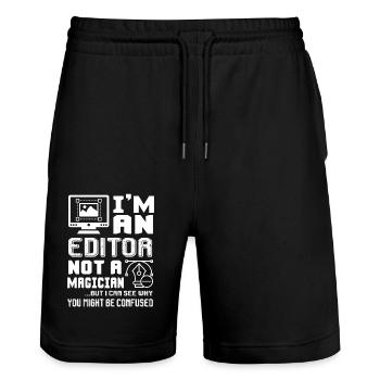 Editor Is Not A Magician - Stanley/Stella Trainer Unisex Organic Jogging Shorts - black - Front - Nik (191cm) & Marisol (170cm)