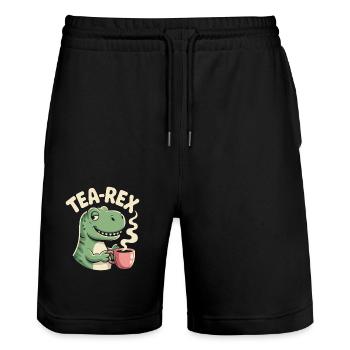 Funny tea design with Tea rex - Stanley/Stella Trainer Unisex Organic Jogging Shorts - black - Front - Nik (191cm) & Marisol (170cm)