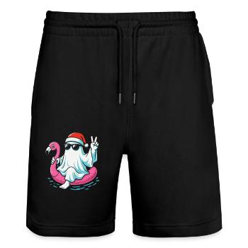 Lustiger Weihnachtsmann Halloween Design - Stanley/Stella Unisex Bio Joggingshorts Trainer  - Schwarz - Vorne - Nik (191cm) & Marisol (170cm)