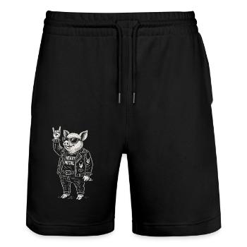 Heavy Metal Schwein Rock Musik Lustig Retro - Stanley/Stella Unisex Bio Joggingshorts Trainer  - Schwarz - Vorne - Nik (191cm) & Marisol (170cm)