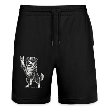 Rock Music Funny Australian Shepherd Heavy - Stanley/Stella Trainer Unisex Organic Jogging Shorts - black - Front - Nik (191cm) & Marisol (170cm)