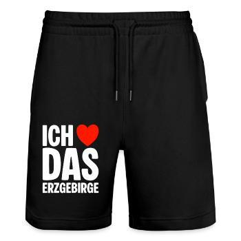 Ich liebe das Erzgebirge - Stanley/Stella Unisex Bio Joggingshorts Trainer  - Schwarz - Vorne - Nik (191cm) & Marisol (170cm)