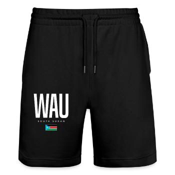 Wau South Sudan - Stanley/Stella Trainer Unisex Organic Jogging Shorts - black - Front - Nik (191cm) & Marisol (170cm)