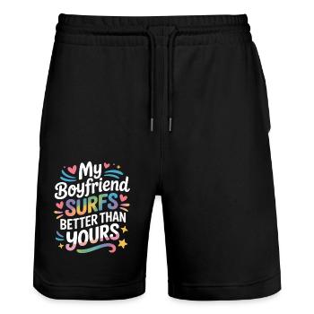 Surfez mon petit ami surfe mieux que le vôtre surfeur - Short de jogging bio TRAINER Stanley/Stella unisexe - noir - Devant - Nik (191cm) & Marisol (170cm)