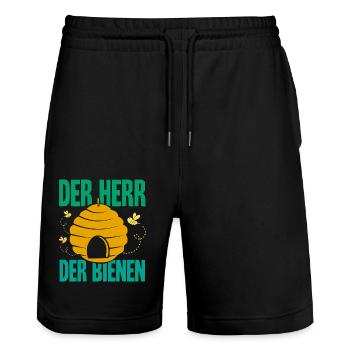 Hobbyimker Imker Bienen Flüsterer Imkern Honig - Stanley/Stella Unisex Bio Joggingshorts Trainer  - Schwarz - Vorne - Nik (191cm) & Marisol (170cm)