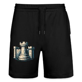 Chess Rook Fortress Chess Players Unite - Stanley/Stella Trainer Unisex Organic Jogging Shorts - black - Front - Nik (191cm) & Marisol (170cm)