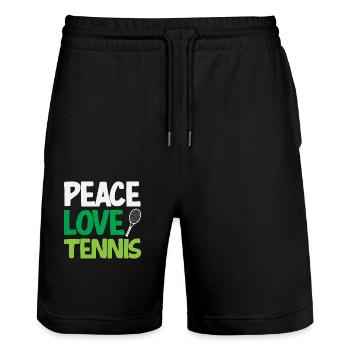 Peace Love Tennis Player Design - Stanley/Stella Trainer Unisex Organic Jogging Shorts - black - Front - Nik (191cm) & Marisol (170cm)