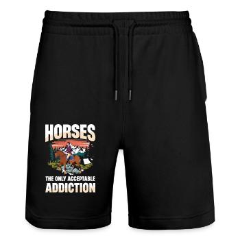 Les chevaux : la seule addiction acceptable : l’équitation - Short de jogging bio TRAINER Stanley/Stella unisexe - noir - Devant - Nik (191cm) & Marisol (170cm)