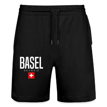Basel Schweiz - Stanley/Stella Unisex Bio Joggingshorts Trainer  - Schwarz - Vorne - Nik (191cm) & Marisol (170cm)