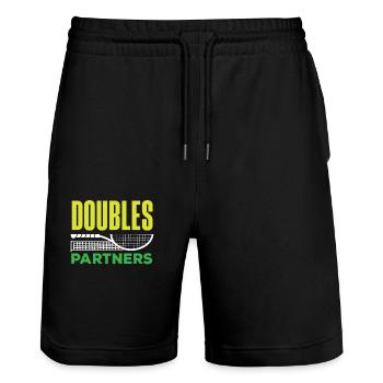 Tennis Spieler Doubles Partner Design - Stanley/Stella Unisex Bio Joggingshorts Trainer  - Schwarz - Vorne - Nik (191cm) & Marisol (170cm)