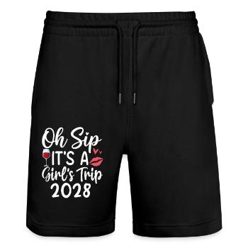 Oh Sip C’est un voyage entre filles 2028 - Short de jogging bio TRAINER Stanley/Stella unisexe - noir - Devant - Nik (191cm) & Marisol (170cm)