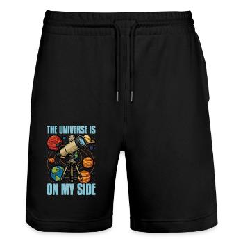 Astrologer The Universe Is On My Side Astronomer - Stanley/Stella Unisex Bio Joggingshorts Trainer  - Schwarz - Vorne - Nik (191cm) & Marisol (170cm)