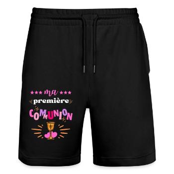 Ma Premiere Communion Fille - Short de jogging bio TRAINER Stanley/Stella unisexe - noir - Devant - Nik (191cm) & Marisol (170cm)