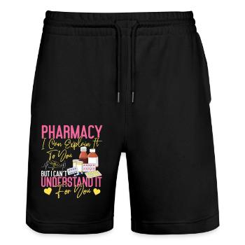 Technicien en pharmacie - Short de jogging bio TRAINER Stanley/Stella unisexe - noir - Devant - Nik (191cm) & Marisol (170cm)