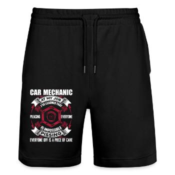 Car Mechanic Job - Stanley/Stella Trainer Unisex Organic Jogging Shorts - black - Front - Nik (191cm) & Marisol (170cm)