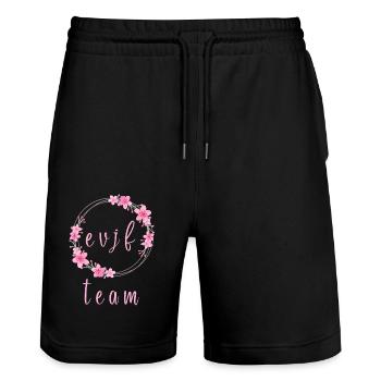EVJF Cercle Fleurs Prénom Personnalisable - Short de jogging bio TRAINER Stanley/Stella unisexe - noir - Devant - Nik (191cm) & Marisol (170cm)
