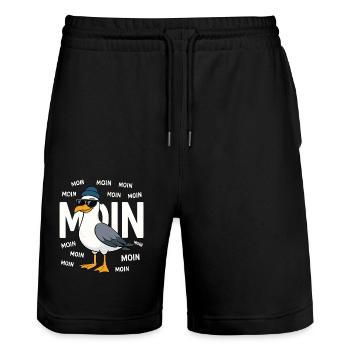 Moin Möwe – North German & Funny - Stanley/Stella Trainer Unisex Organic Jogging Shorts - black - Front - Nik (191cm) & Marisol (170cm)
