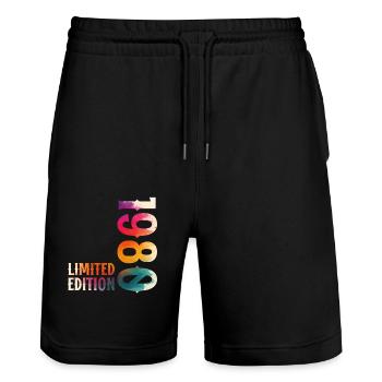 45th Birthday Legend Born in 1980 - Stanley/Stella Trainer Unisex Organic Jogging Shorts - black - Front - Nik (191cm) & Marisol (170cm)