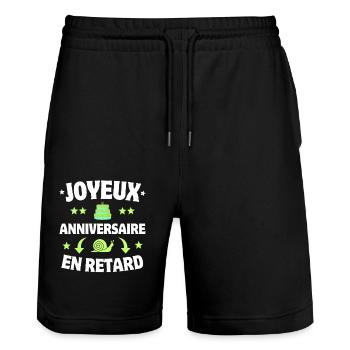 Joyeux Anniversaire en Retard Escargot - Short de jogging bio TRAINER Stanley/Stella unisexe - noir - Devant - Nik (191cm) & Marisol (170cm)